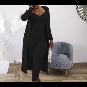 Cardigan and strap jumpsuit 2 piece set